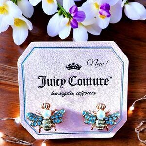 JUICY COUTURE Crystal, Pearl, and Gold Bee Pushback Earrings GARDEN GIRL
